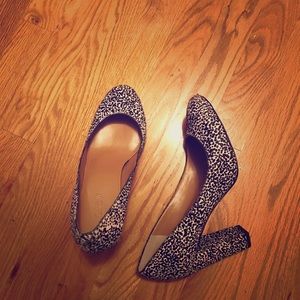 J Crew Chunky Heel Dalmatian print calf hair pumps